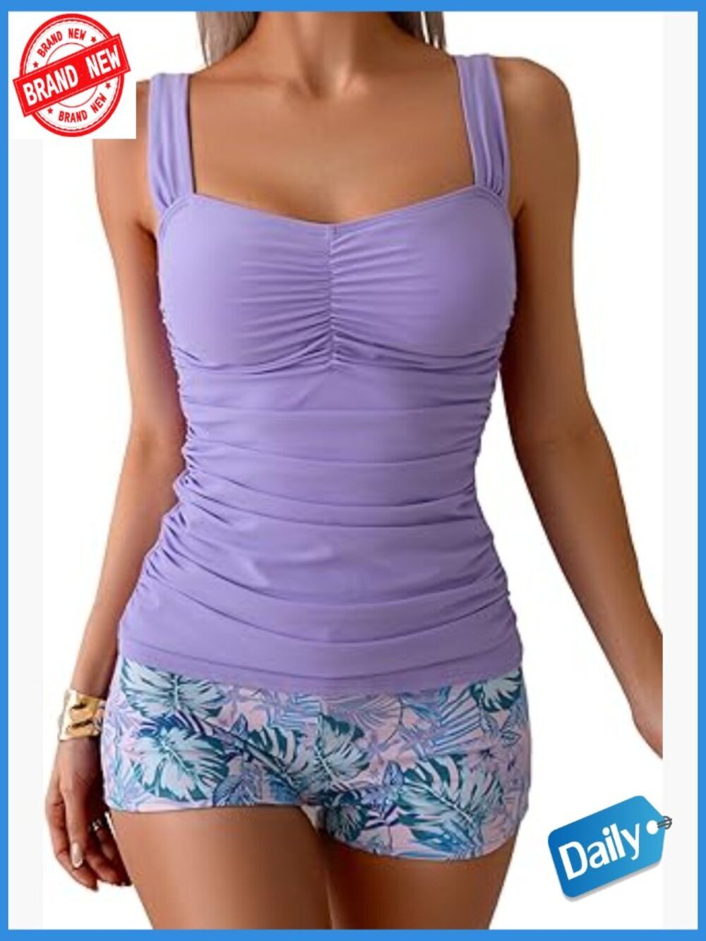 Tummy Control Tankini Swimsuit with Shorts Push Up Modest Two Piece